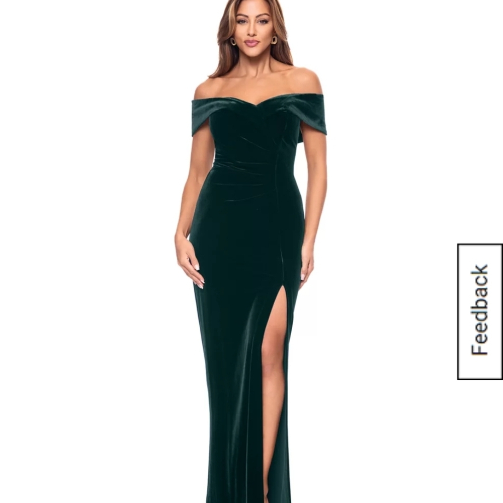 Xscape Strapless Dark Green Velvet Dress